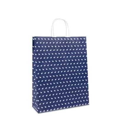 Papiertragetaschen mit gedrehte Griffe - Wave 32+12x41 cm Donkerblauw (250 Stück) [FP-DPT087]