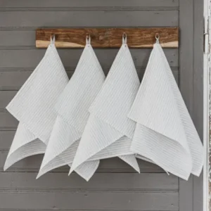 100 % Pure Linen Kitchen Tea Towels Set of 4 In White Stripes Natural Epic Linen