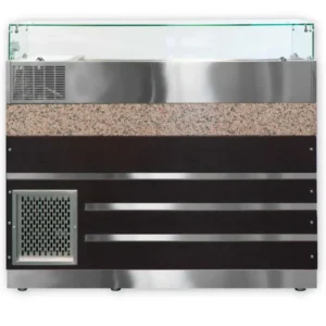 Pizzakühltisch mit Aufsatzvitrine 160 cm Porino Marmor - CPGASTRO