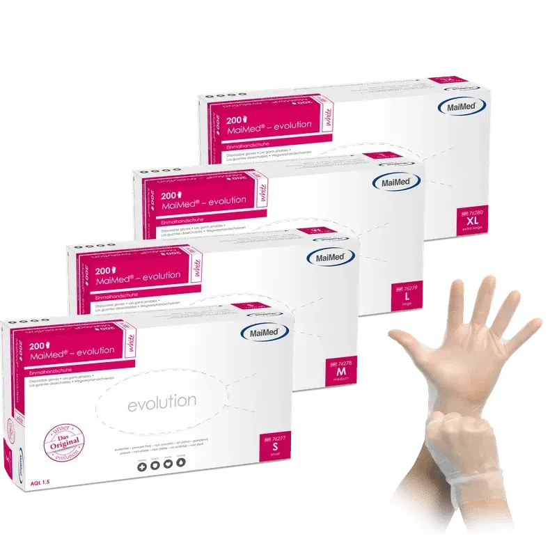 MaiMed-evolution, white, unsteril, puderfrei Latexfreier Einmalhandschuh, 200 St./Box