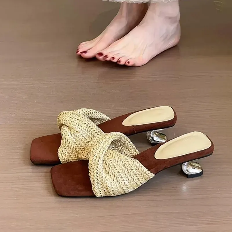 Breeze Mule Knit Square Toe Heeled Sandals - Image 0