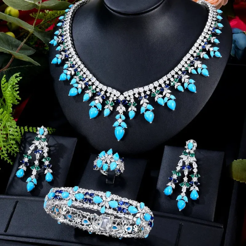 Zircon Crystal Turquoise Luxury African Jewelry Gift Set - Image 0