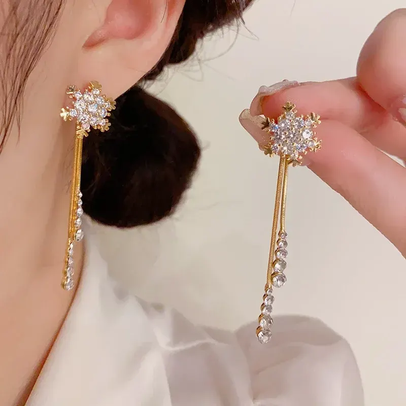 Shiny Snowflake Korean Style Earrings - Image 0