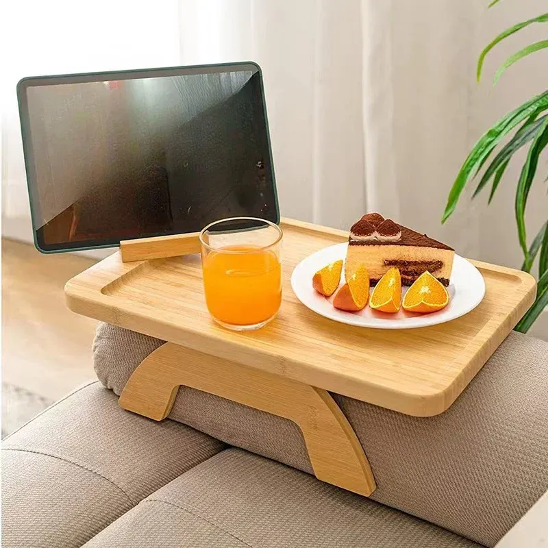 Wooden Clip-On Sofa Armrest Table Foldable Tray - Image 0