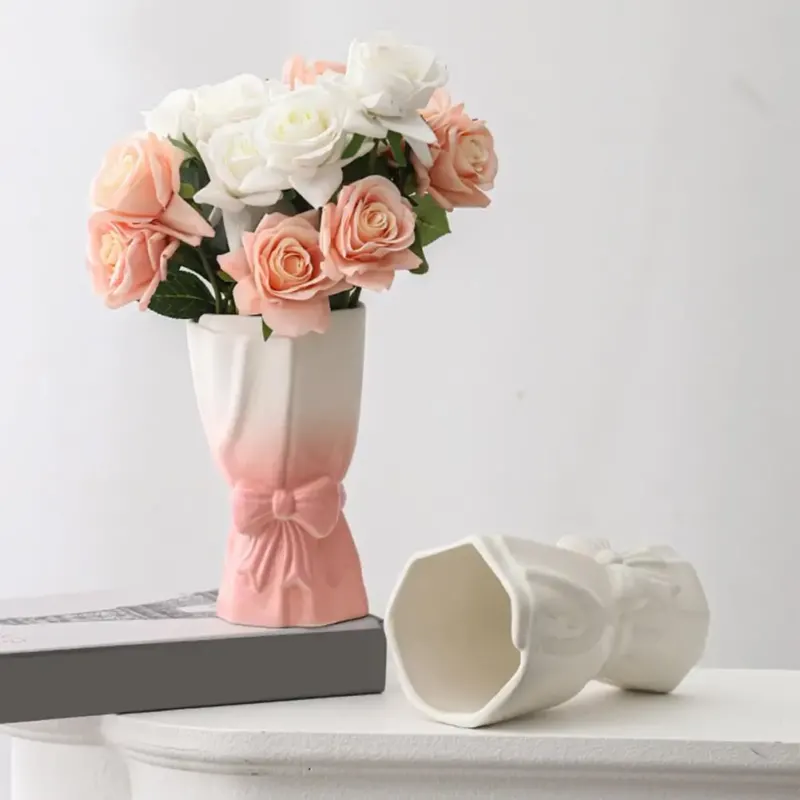 Ribbon Bow Ceramic Tabletop Flower Vase - Image 0