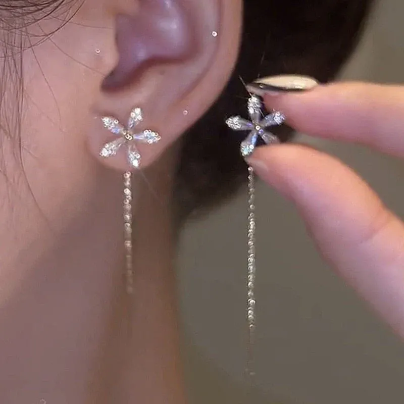 Elegant Flower Long Chain Earrings - Image 0