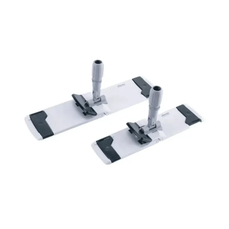 Der Vileda GmbH Professional CombiSpeed Klapphalter beinhaltet zwei weiße und graue Basen mit verstellbaren Griffen, ideal zum Anbringen von Reinigungspads.