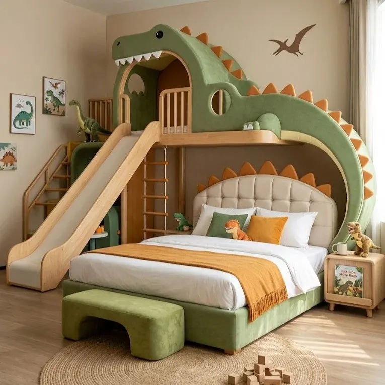 Roar House Kids Dinosaur Slide Bunk Bed