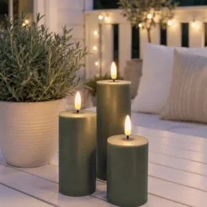 LED Außen-Blockkerzen - Set mit 3 Stück - Grün