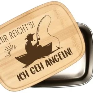 Bild: Brotdose - Mir reicht´s! Ich geh angeln! - Edelstahl mit Bambusdeckel.