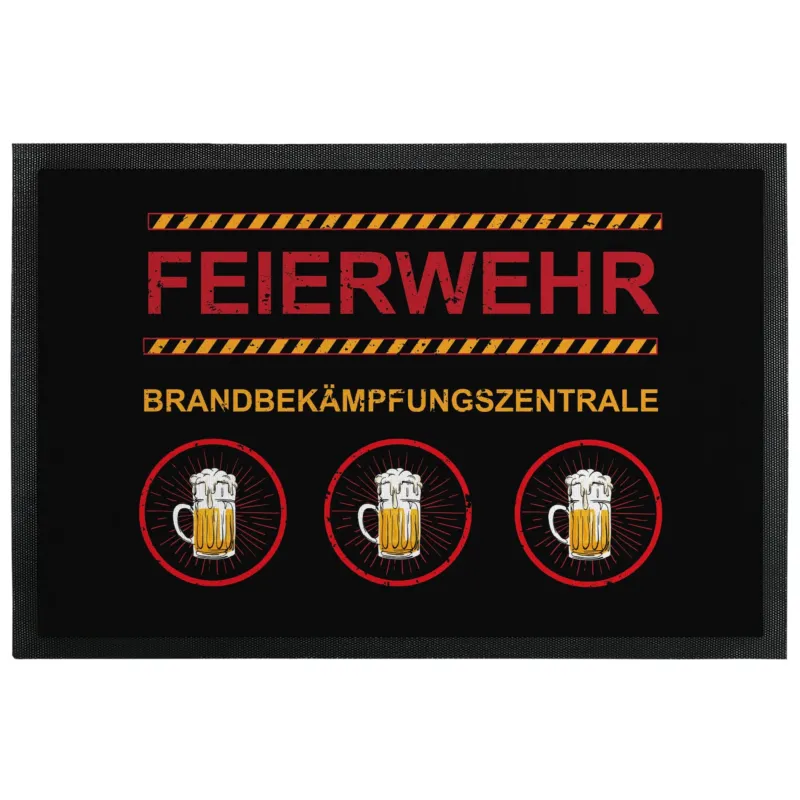 Bild: Fußmatte mit Gummilippe - Feierwehr Brandbekämpfungszentrale mit Bier.