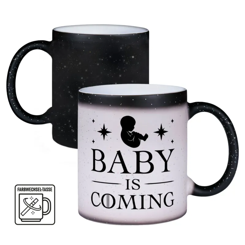 Bild: Glitzer-Zaubertasse - Baby is coming.