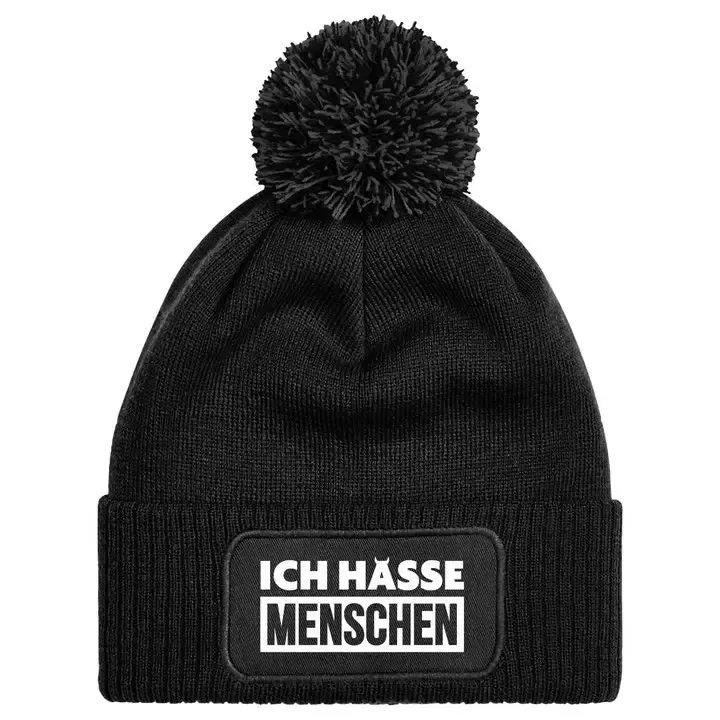 Bild: Mütze mit Bommel - Ich hasse Menschen.
