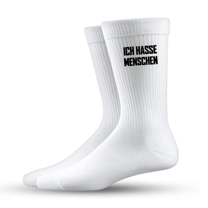 Bild: Socken - Ich hasse Menschen (Schriftzug).