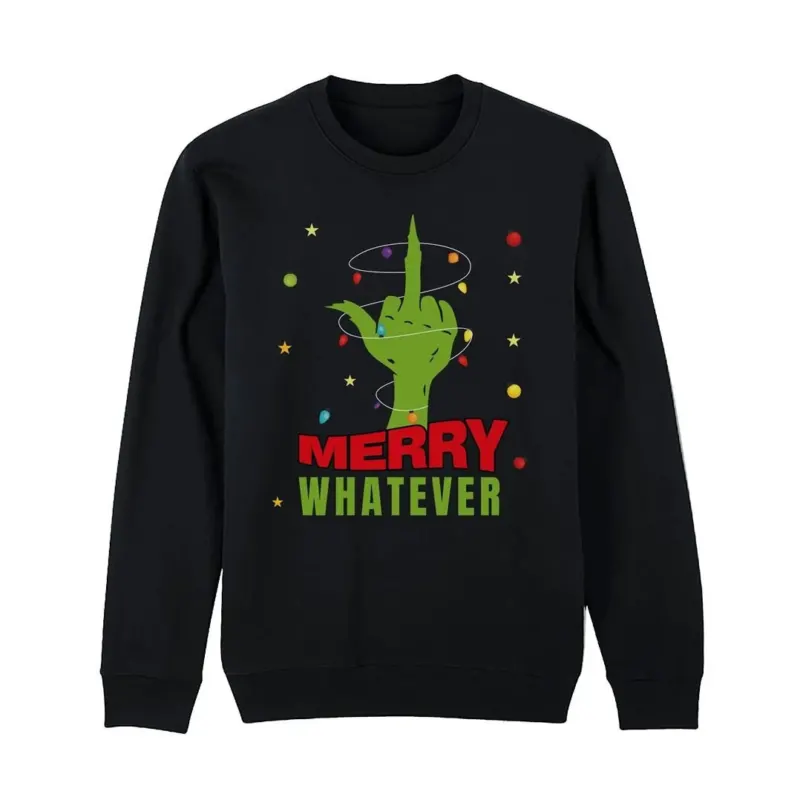 Bild: Weihnachtspullover - Weihnachtsmuffel - Merry whatever (Mittelfinger).