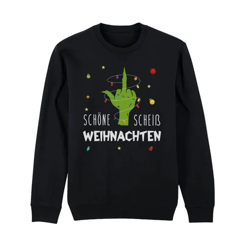 Bild: Weihnachtspullover - Grinch - Schöne scheiß Weihnachten (Mittelfinger).