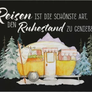 Bild: Fußmatte - Reisen ist die schönste Art, den Ruhestand zu genießen! (Camper).