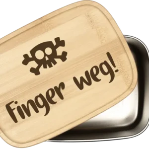 Bild: Brotdose - Finger weg! Totenkopf - Edelstahl mit Bambusdeckel.