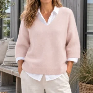 Strick Alpaca V-Ausschnitt Rosa - Depeche