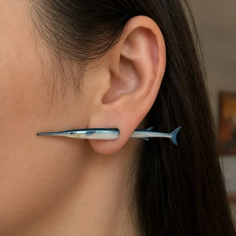 Gone Fishing Through Ear Novelty Earring