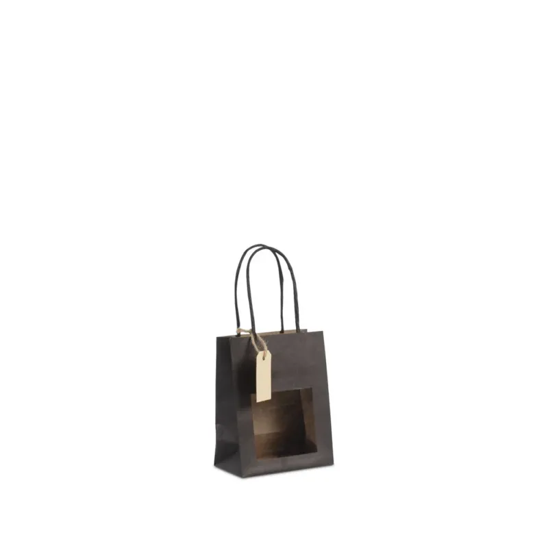 Gift bags with window and tag 11,5+6,4x14,5cm black (100 pcs)