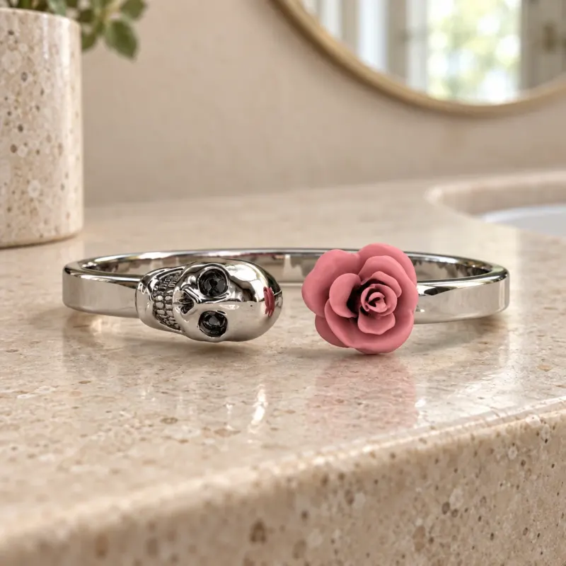 Fashion Skull Stainless Steel Red Rose Ring