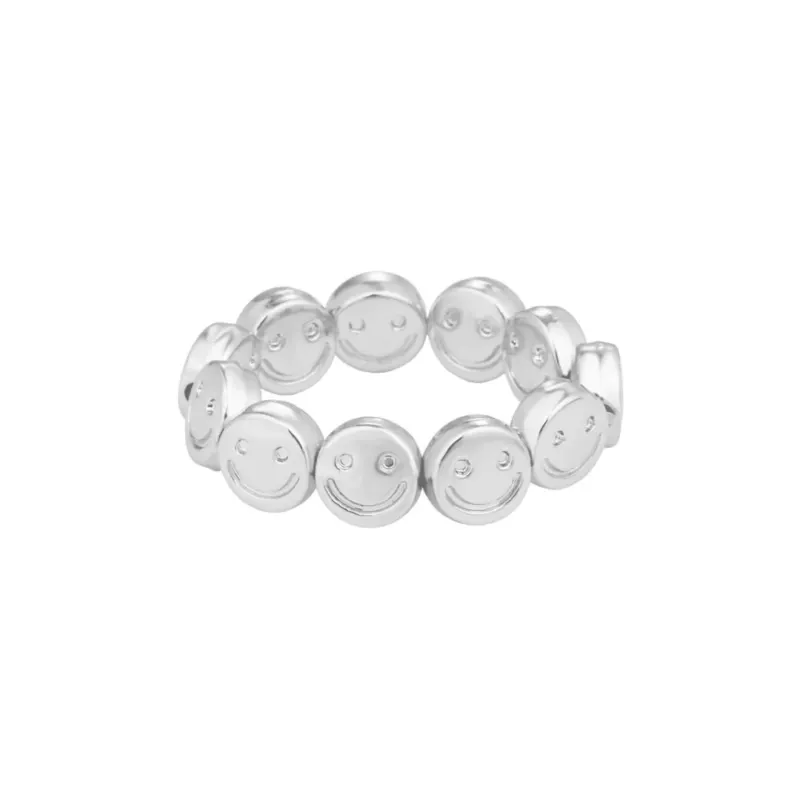 Elastischer Damen Ring 'Smileys' silber