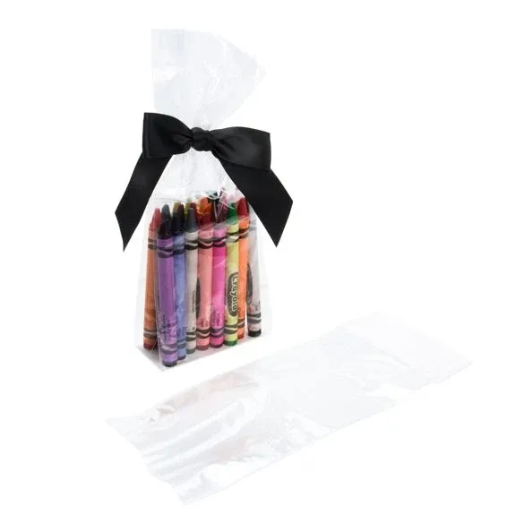 Block Bottom Bags Clear 7.6x3.2x21cm with paper insert