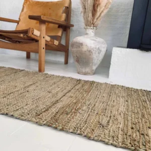 Gulvtæppe i Oliven skind og jute / bademåtte – 70x140cm - VIAMAJA.DK