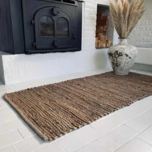 Gulvtæppe i skind og jute – 70x200 Brun - VIAMAJA.DK