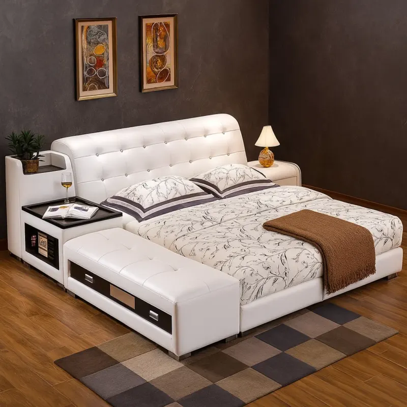 Space Pop Storage Built-in Ottoman Leather Bed - Image 0