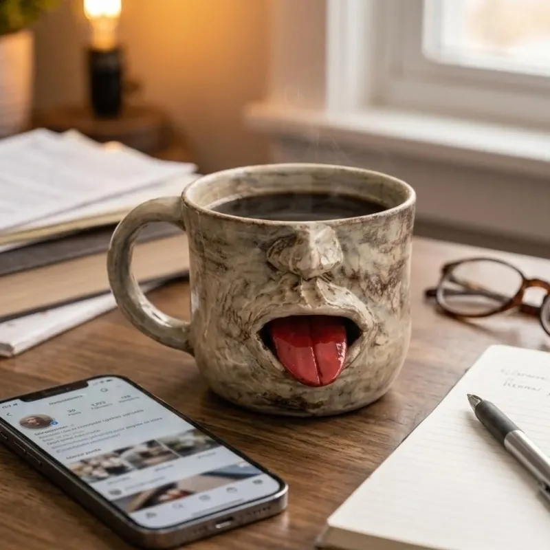 Tongue-Out Face Handmade Ceramic Mug - Image 0