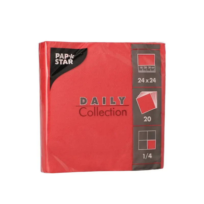 Papstar DAILY Collection Servietten, 24x24 cm, 1/4 Falz, rot 1 Karton (20 Packungen × 20 Stück)