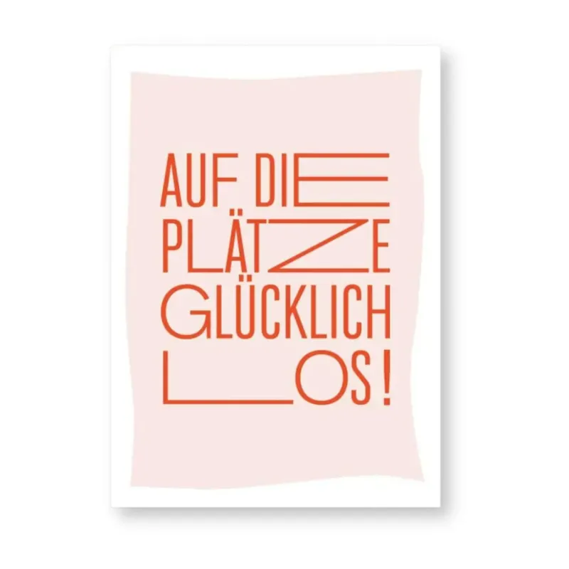 Postkarte mit Neondruck 'Auf die Plätze glücklich los'