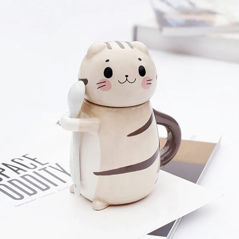 Cute Cat Handmade Coffee Mugs with Spoon - Image 0