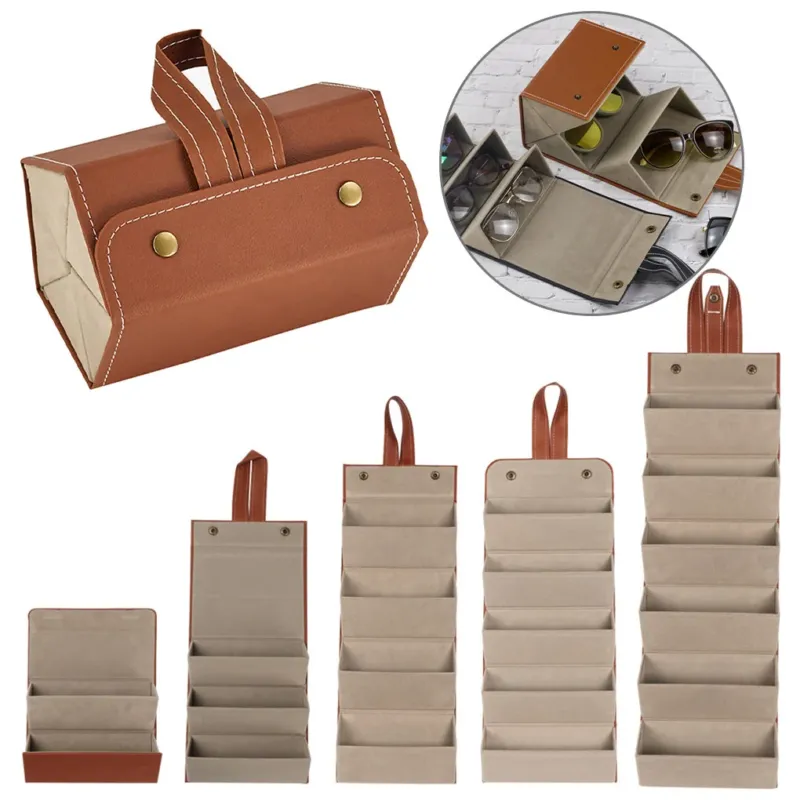 Folding Leather Travel Eyeglasses Organizer - Image 0