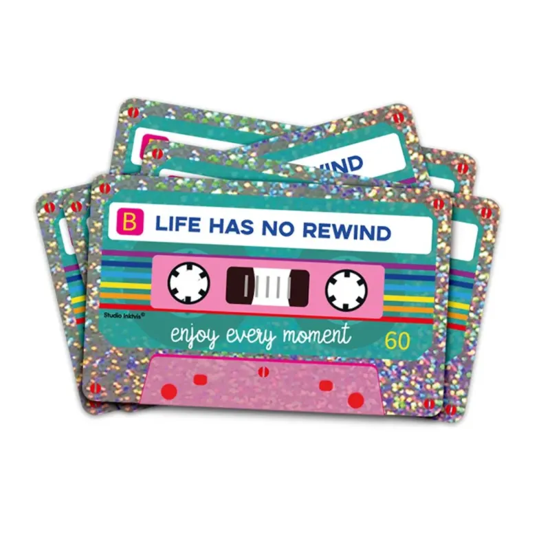 Glitzer-Sticker | Aufkleber Kassettenband 'Life has no rewind'