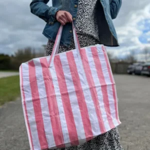 XL strandtaske med Strib - Rød - VIAMAJA.DK