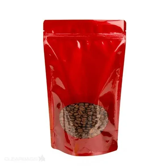 Stand Up Pouches Red with oval Window 21x9x29cm | 510 grams